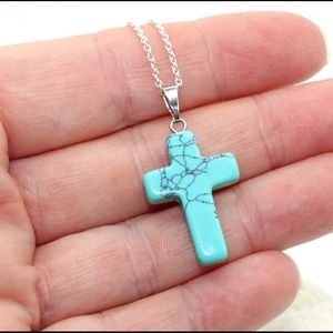 Sterling Silver Turquoise Cross Necklace